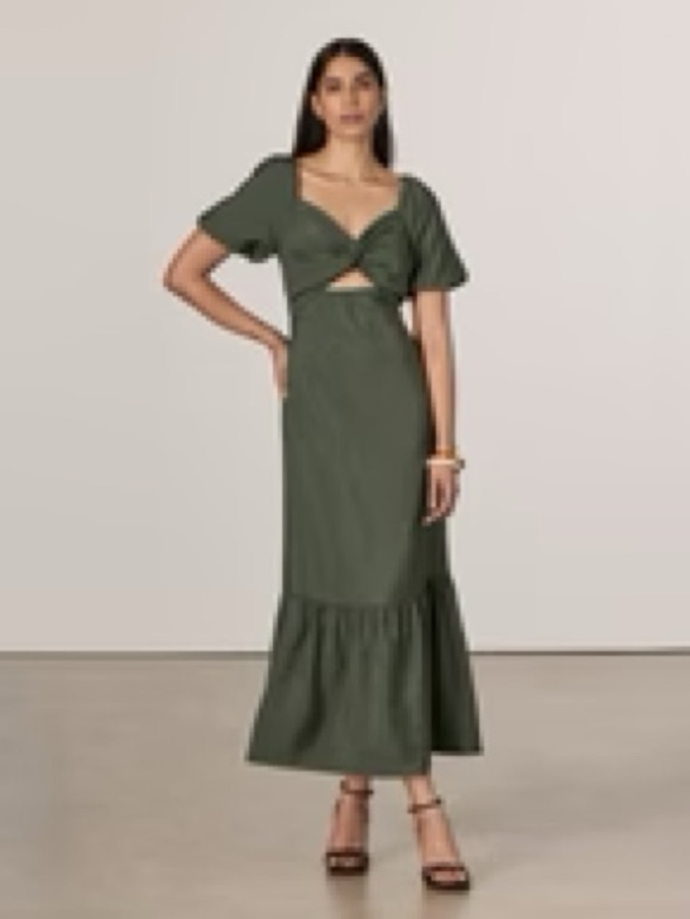 Reitmans Olive Maxi Dress with Front Twist